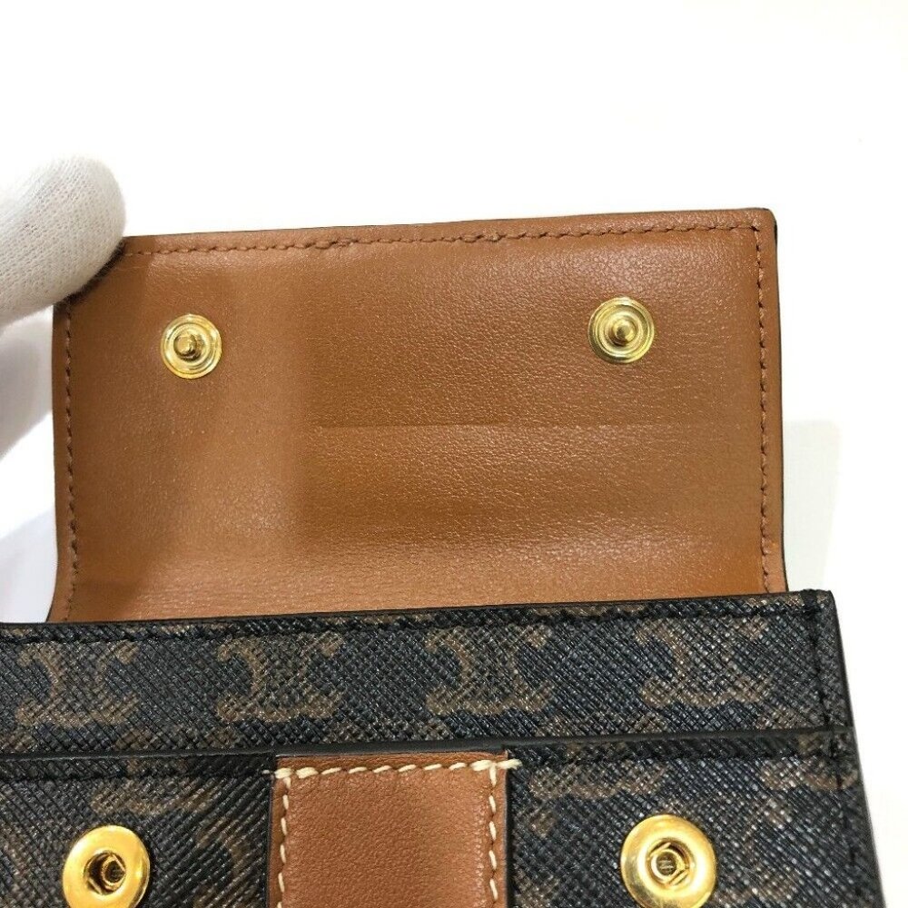 CELINE Triomphe Small trifold Compact wallet Trifold wallet PVC/Leather Brown - Picture 14 of 16